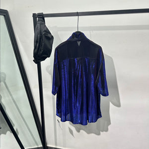 V-neck Ice Silk Loose Casual Shiny T-shirt