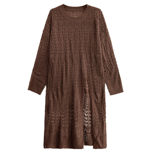 V-neck High Slit Hollow Knit Sweater