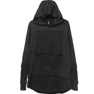 Dark Loose Hooded Pullover Sweatshirt