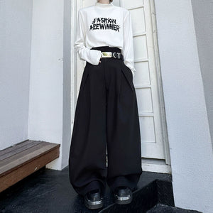 Retro 3D Pleated Casual Wide-leg Trousers