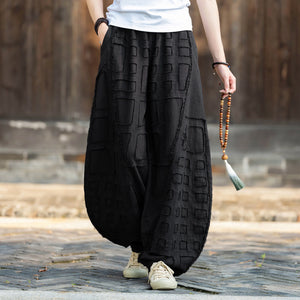 Raw-edge Linen Wide-leg Harem Pants