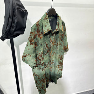 Vintage Print Loose Lapel Shirt