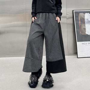 Contrast Color Casual Wide-leg Striped Straight Pants