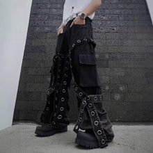 Load image into Gallery viewer, Dark Strappy Deconstructed Wide-leg Jeans
