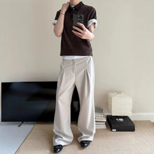 Load image into Gallery viewer, Linen Slanted Placket Double-pleat Straight Trousers
