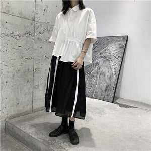 Japanese Style Irregular Pleated Loose T-shirt