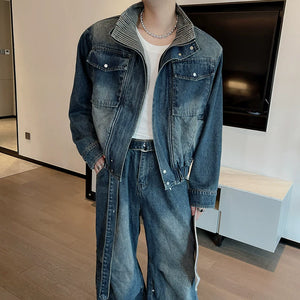 American Retro Washed Denim Jacket Machete Trousers Two-piece Suit