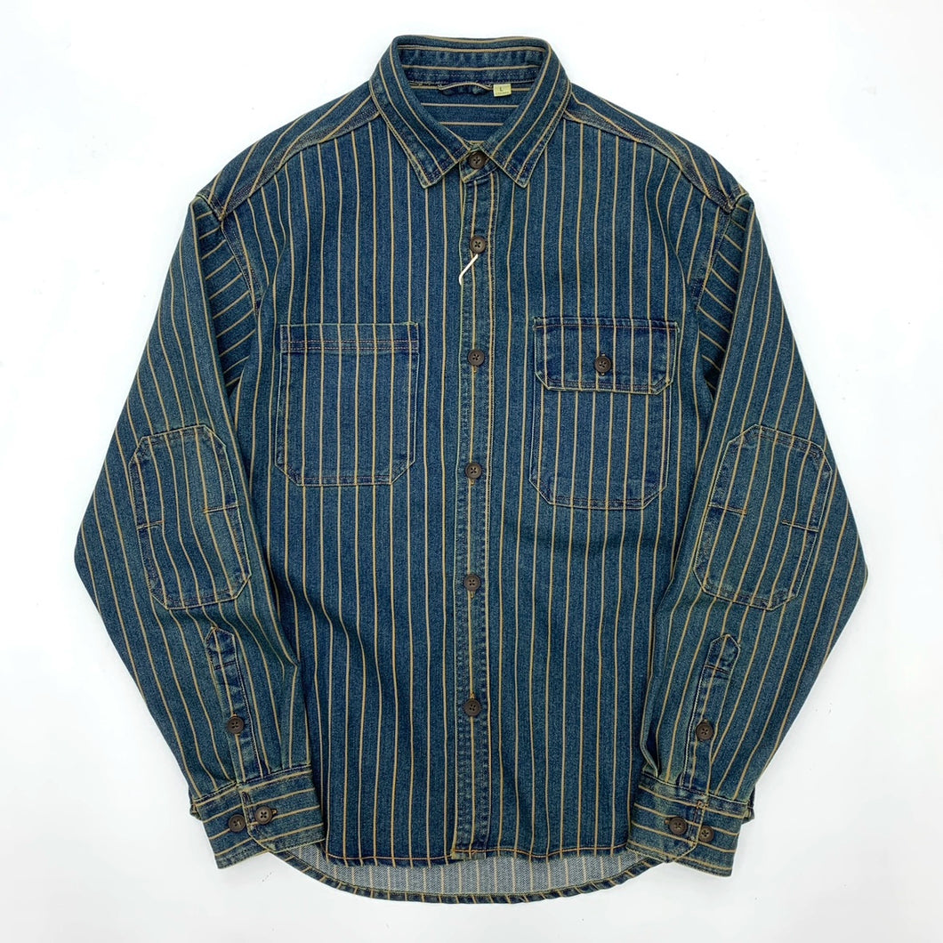 Vintage Distressed Washed Denim Striped Shirt