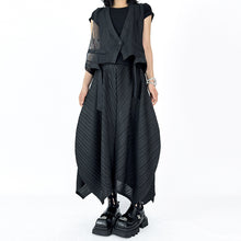 Load image into Gallery viewer, V-neck Gauze Vest Asymmetric Pleated Loose Curved Skirt
