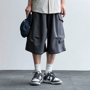 Middle Pleated Multi-pocket Cropped Sweatpants
