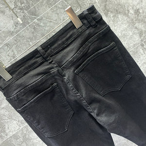 Rivet Zipper Black Denim Slim Fit Pencil Pants