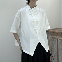 Load image into Gallery viewer, Slanted Buttoned Solid Color Irregular Shirt
