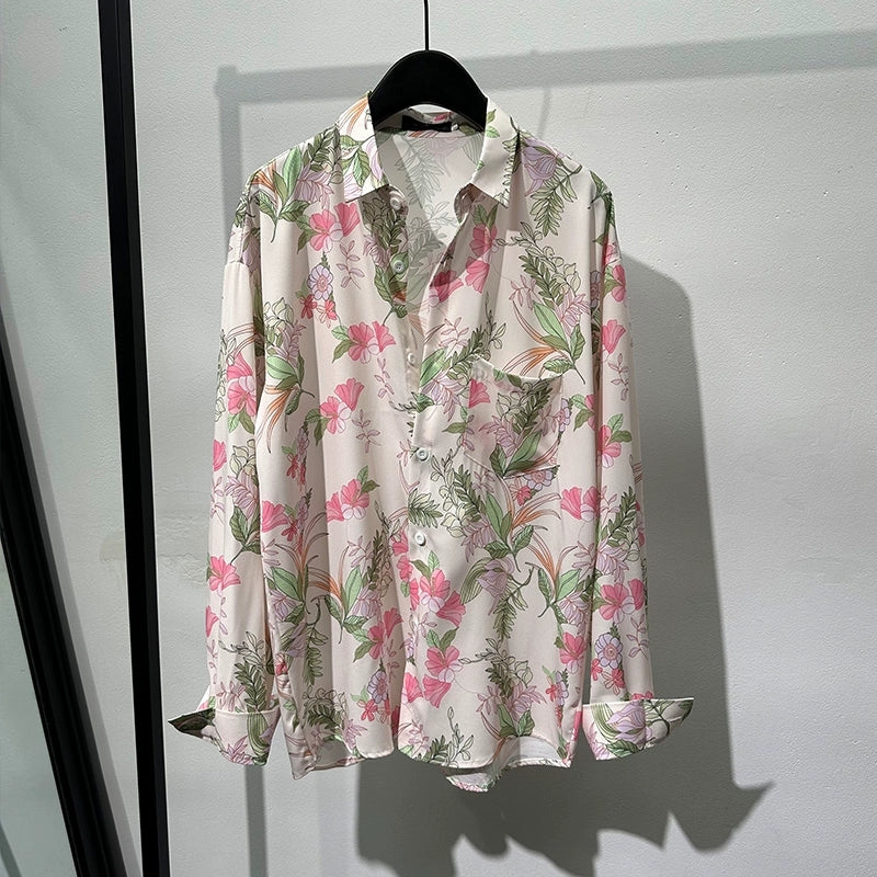 Retro Print Loose Non-iron Drape Shirt