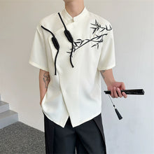 Load image into Gallery viewer, Embroidered Disc Button Stand Collar T-shirt
