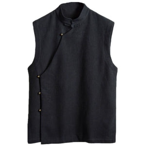 Sleeveless Waistcoat with Slant Placket and Disc Buttons