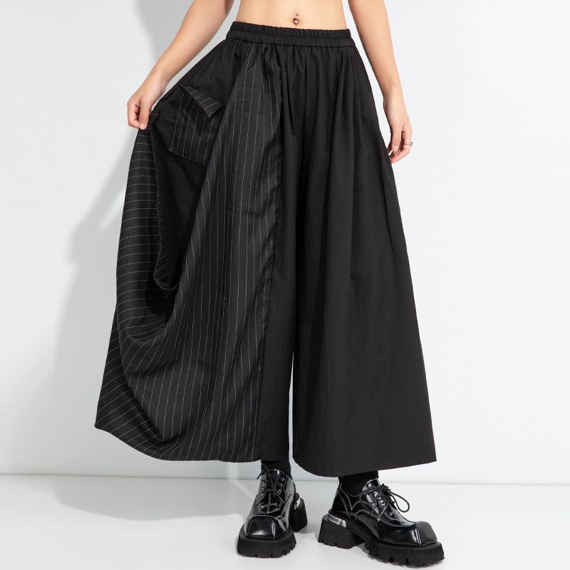 Irregular Striped Patchwork Elastic Waist Culottes