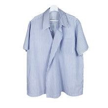 Load image into Gallery viewer, Irregular Short-sleeved Blue Striped Shirt
