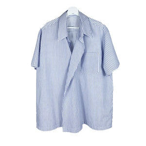 Irregular Short-sleeved Blue Striped Shirt