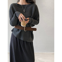 Load image into Gallery viewer, Women's Ribbed Knit Off Shoulder Belted Asymmetrical Hem Sweater
