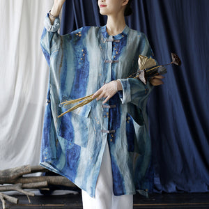 Vintage Ramie Loose Ethnic Shirt Mid-Length Jacket
