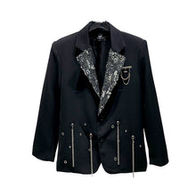 Load image into Gallery viewer, Sequined Metal Multi-chain Shoulder-padded Suit Jacket
