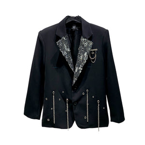 Sequined Metal Multi-chain Shoulder-padded Suit Jacket