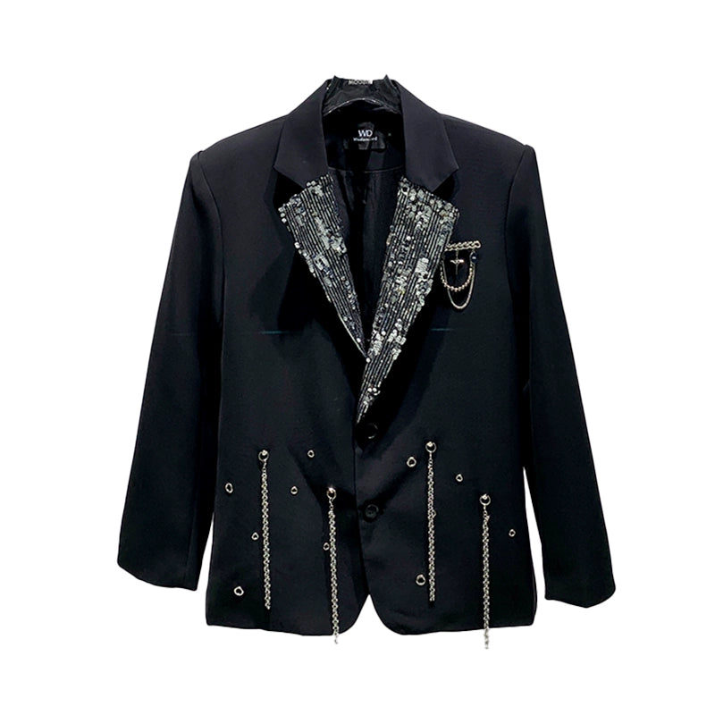 Sequined Metal Multi-chain Shoulder-padded Suit Jacket