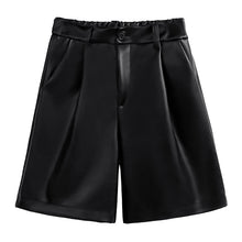 Load image into Gallery viewer, PU Leather Pants Elastic Waist Loose Straight Wide Leg Shorts
