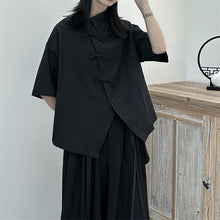 Load image into Gallery viewer, Slanted Buttoned Solid Color Irregular Shirt
