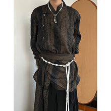 Load image into Gallery viewer, Vintage Tie-dye Ribbon Stand Collar Pleated Shirt
