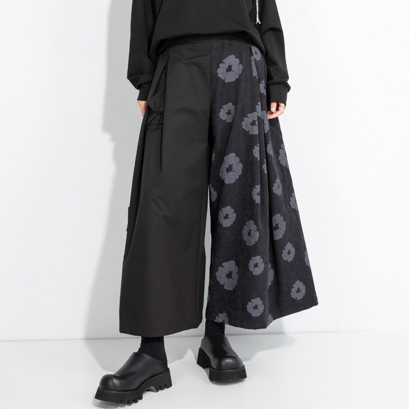 Loose Retro Contrast Color Splicing Culottes