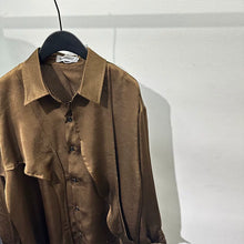 Load image into Gallery viewer, Irregular-Ribbon Satin Pleated Shirt
