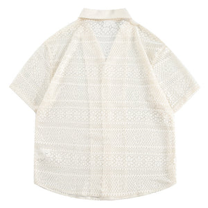 Loose Casual Hollow Pattern Cuban Collar Shirt