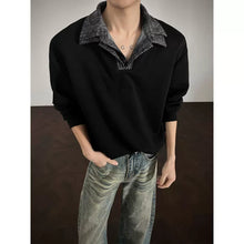 Load image into Gallery viewer, Retro Patchwork Faux Two-piece Sweatshirt
