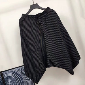Loose Cotton and Linen Striped Drop Crotch Harem Pants