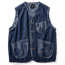 Load image into Gallery viewer, Denim Japanese Style Multi-pocket Patchwork Contrast Color Vest
