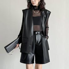 Load image into Gallery viewer, PU Leather Pants Elastic Waist Loose Straight Wide Leg Shorts
