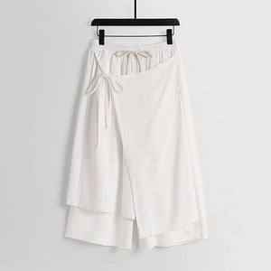 Linen Vintage Tie Wide Leg Straight Pants