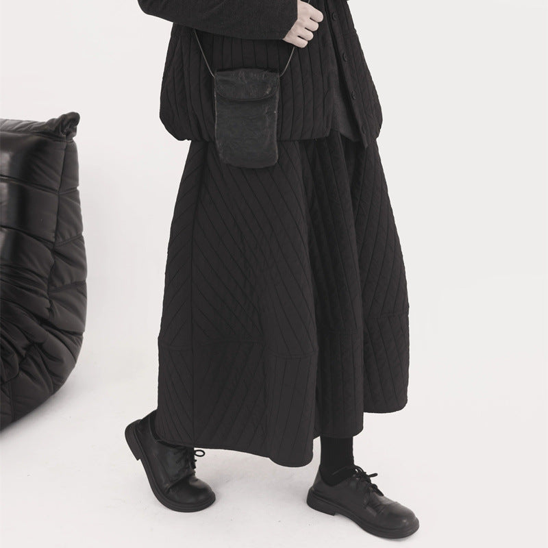 Striped Quilted High Waist Bouffant Skirt