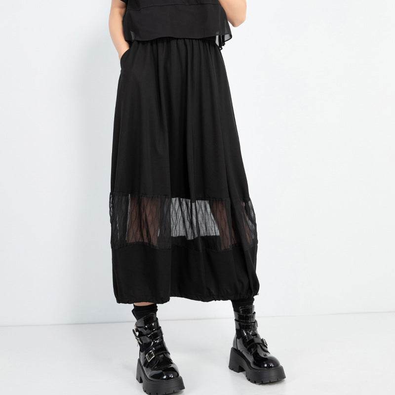 Summer Elastic Waist Splicing Lantern Skirt