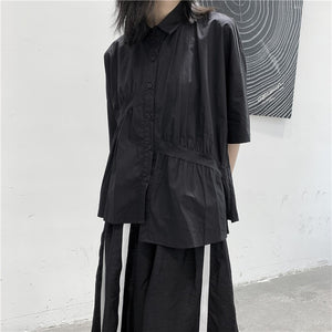 Japanese Style Irregular Pleated Loose T-shirt