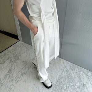 Heavy-duty Pearl Stitching Wide-leg Pants