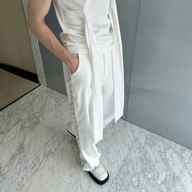 Heavy-duty Pearl Stitching Wide-leg Pants
