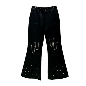 Heavy Metal Chain Beaded Diamond Bootcut Pants