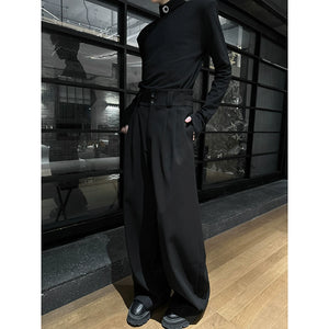Straight High-waisted Draped Pleated Wide-leg Trousers