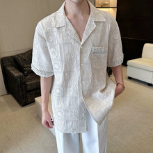 Load image into Gallery viewer, Jacquard Embroidered Cuban Collar Rhinestone Shirt
