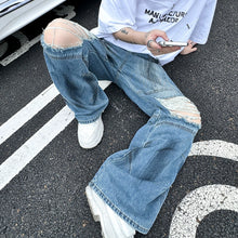 Load image into Gallery viewer, Ripped Denim Straight Vintage Patchwork Wide-leg Pants
