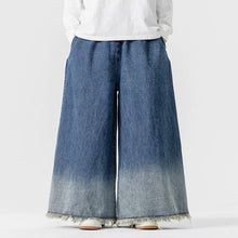 Load image into Gallery viewer, Japanese Retro Denim Gradient Color Raw Edge Wide Leg Pants
