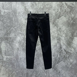 Rivet Zipper Black Denim Slim Fit Pencil Pants