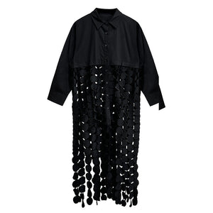 Spliced Hollow Circle Tassel Casual Shirt Dress